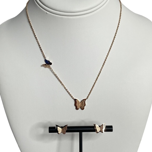 Butterfly necklace and earring set 18k gold plated NWOT - Picture 1 of 7